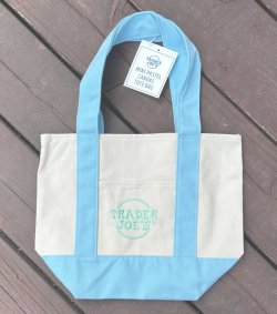 画像1: Trader Joe's トレーダージョーズ ミニ パステル キャンバス トート バッグ （ベビーブルー）
