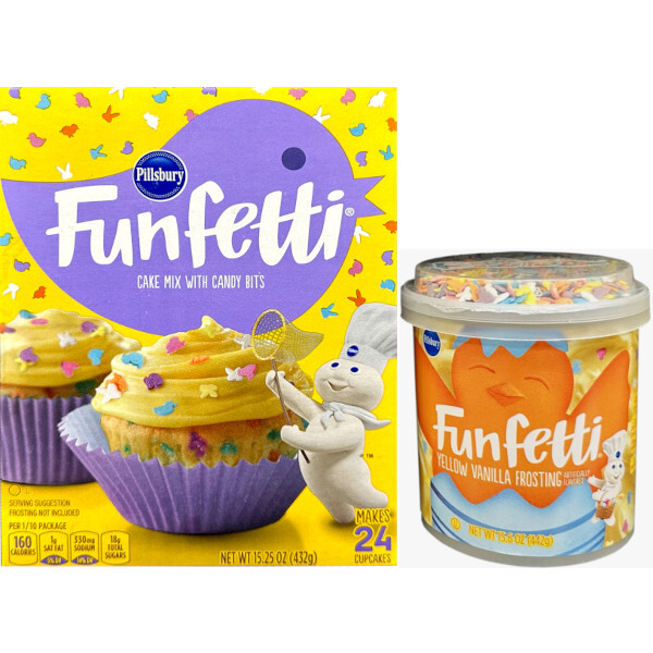 イースターにぴったりなで楽しいケーキミックス！Pillsbury ピルスベリー ファンフェッティ ケーキミックス  ＆ イエローバニラフロスティング 