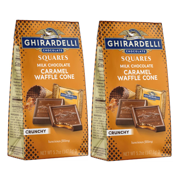ワッフルのサクサクがおいしいミルクチョコ！Ghirardelli ミルクチョコレートキャラメルワッフルコーンスクエア  2個
