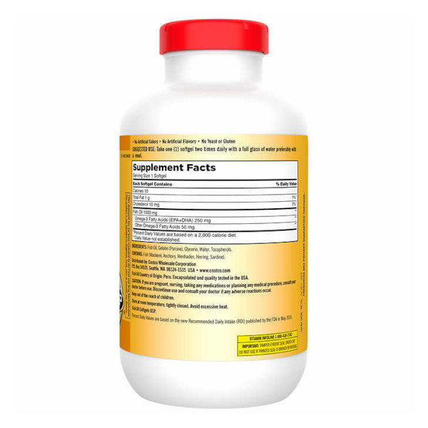 画像2: フィッシュオイル 心臓の健康のために！フィッシュオイル（DHA+EPA） オメガ3 1000mg 400ソフトジェル  米KIRKLAND社