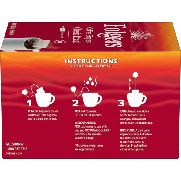 画像2: キャンプ、アウトドアに便利なティバッグタイプ！Folgers フォルジャーズ　コーヒーシングル クラシックロースト 38杯分