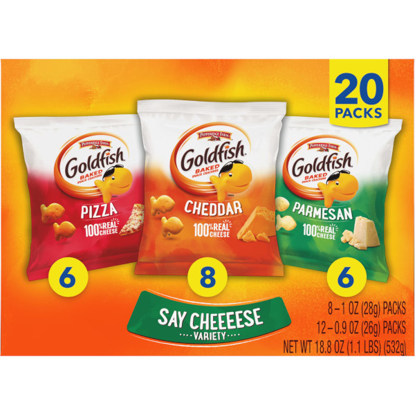 画像1: ３種類が入った２０パック！ Pepperidge Farm ゴールドフィッシュ セイ・チーズ バラエティパック （チェダー・ピザ・パルメザン）20個入り